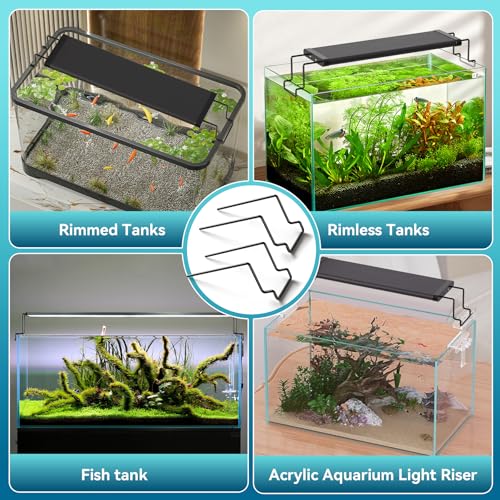 WooFog 2 Pcs Aquarium Light Riser for Rimmed/Rimless Tanks, Aquarium Light High Holder Bracket, Steel Fish Tank Light Extenders Stands for LED, Light Riser for Aquarium -Black (Width 3 inch)