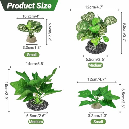 GOZILLA Silk Fish Tank Plants,Reptile Artificial Plant,Reptile Plants for Terrarium,Aquarium Decorations Accessories Set,Resin Pedestal Silk Aquarium Plant for Fish Tank.(4PCS/B-Set) - color: 4pcs/B-set
