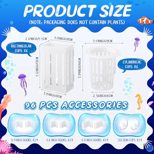 Chunful 12 Set Upgraded Large Aquarium Plant Holder Contain 12 Hanging Aquatic Pot with 72 Hooks and 24 Aquatic Planter Suction Cups for Fish Tank Aquarium Cultivation and Aquascape Decoration (Clear) - color: Clear