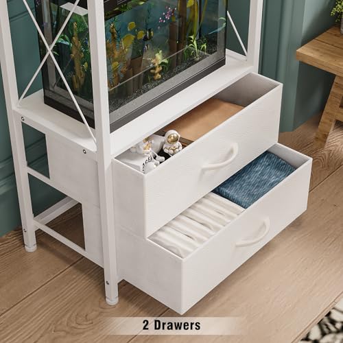 Fish Tank Stand 10 Gallon with 2-Tier Shelf, Aquarium Stand with 2 Drawers, Metal Frame Heavy Duty Reptile/Turtle Tank Stand for Home Office, Fish Tanks Accessories Storage, White - color: White