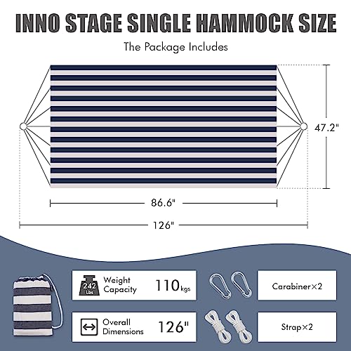 INNO STAGE Brazilian Hammock with Tree Straps - Cotton Hammocks Portable Hammock with Carry Bag for Backyard, Porch, Outdoor and Indoor Use - color: Blue White, size: X-Large