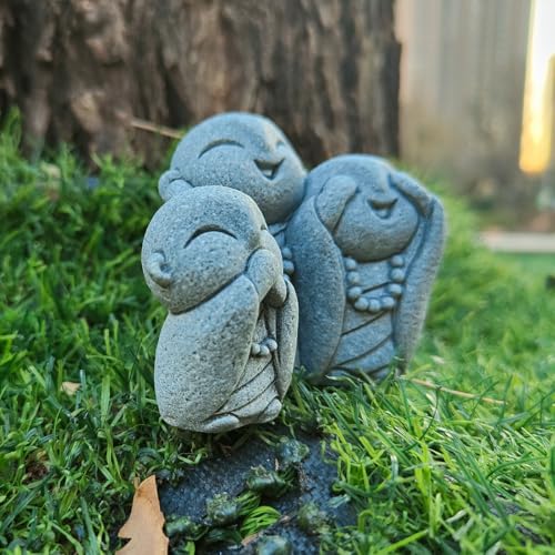 livelyfish Japanese Buddha Bosatsu Feng Shui Praying Monk Statue Sandstone Happy/Smiling Miniature Figurine Ornament for Fish Tank Aquarium Home Garden Decoration (E) - size: E