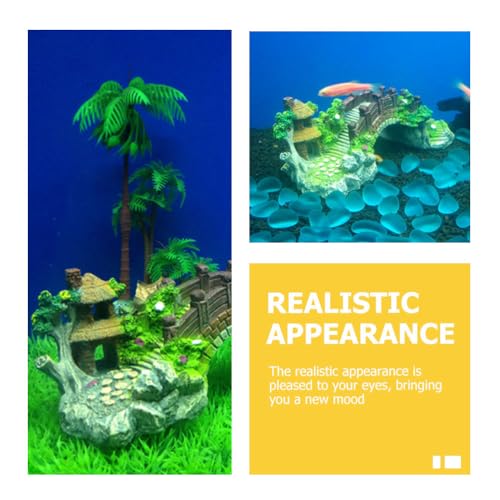 Totority Fish Tank Decor Arch-Bridge with Grass for Aquarium Landscaping Decoration