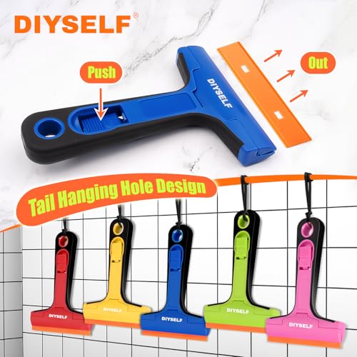 DIYSELF Plastic Razor Blade Scraper, 1 Pack Plastic Scraper Tool with 5 Pcs 4-Inch Plastic Razor Blades, Sticker Remover Tool and Decal Remover for Glass, Window, Labels, Adhesive, Cooktop, Tile - color: Yellow, size: 5PCS Plastic Blades