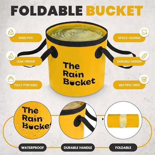 Collapsible Foldable Buckets with Handles – 3-Piece Set (10L & 15L) Bucket + 10L Water Bag with Faucet – Waterproof PVC Wash Basins for Camping, Fishing, Hiking, Car Wash – Portable & Leakproof–Yellow