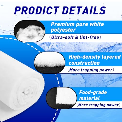 2 Pcs 3.7 Ft Filter Floss for Fish Tank(8.8 Ounces), Cut to for Freshwater & Saltwater, White Fiber Sponge for Filtration, Aquarium Filter Floss, Aquarium Filter Media, 0.9" Thick, 12" Wide