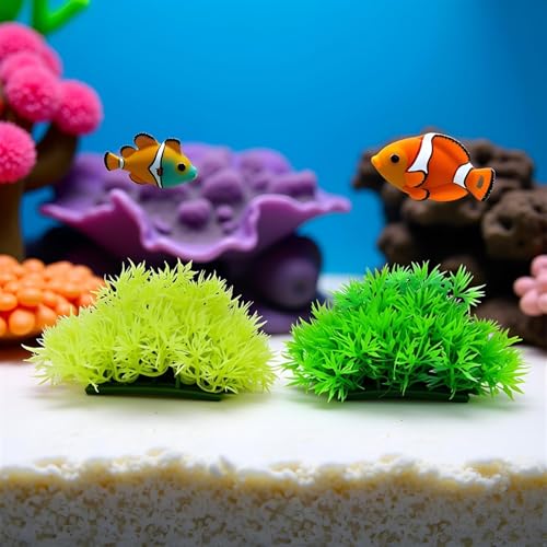 Red Artificial Flowers, Fake Flowers, Artificial Pine with Base Grass Fish Tank Ornament Aquatic Plant Landscape Decor, Aquarium Décor Plastic Plants
