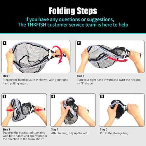 THKFISH Fly Fishing Landing Net, Foldable Landing Trout Net with ABS Handle,Rubber Coated Mesh Trout Net with Tackle Bag for Trout Bass Catch and Release, Portable Fly Fishing Gear,M/L