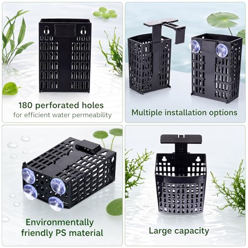 Mifoci 6 Pack Aquarium Plant Holder 3.35 x 2.17 x 4.53 Inches Adjustable Height with Suction Cups Extendable Hook Hanging Planter for Fish Tank Aquaponic Cultivation and Aquascape Decoration(Black) - color: Black