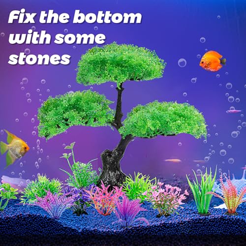 Ameliade Aquarium Artificial Plastic Plants Decoration, Aquarium Tree Decor Set, Goldfish Betta Fish Tank Decorations Hides Accessories (Green) - color: Green