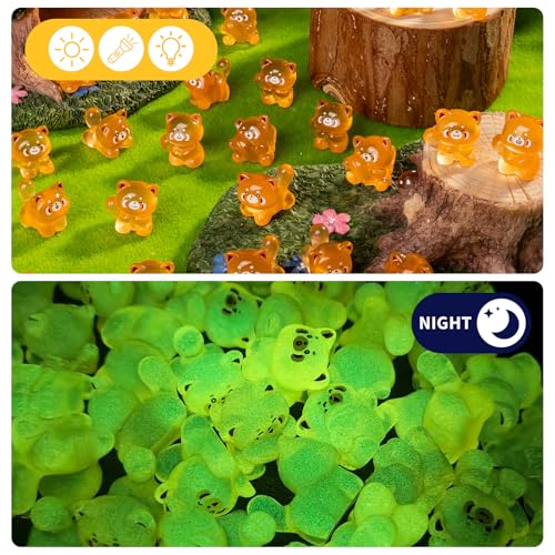 60 pcs Mini Resin Raccoon Many Styles Variety Tiny Luminous Animals Figures Miniature Little Small Animal Figurines Bulk for Micro Fairy Garden Landscape Accessories Hide Crafts Decor Aquarium - color: Raccon-60p