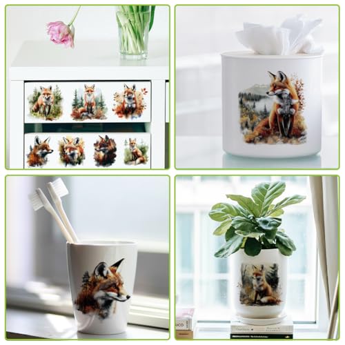 arricraft 10 Sheets Animals UV DTF Cup Wrap for 16OZ Glass, Fox Forest Rub on Decals PVC Transfer Stickers for DIY Cups Wood Funiture 24x11cm/9.4x4.3inch - style: Fox Forest Theme