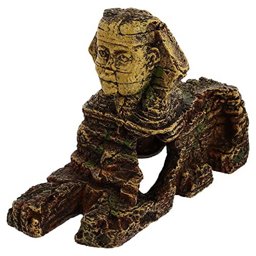 balacoo Aquarium Sphinx Statue Ornament 8.26X3.54X5.51In Golden Resin Egyptian Fish Tank Decor for Freshwater Saltwater Landscaping Betta Hides Desktop Decoration