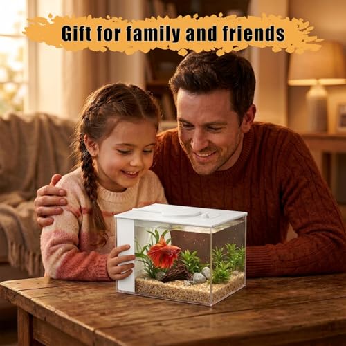 3.7L (1 Gal) Betta Fish Aquarium, Acrylic Small Fish Tank Kit with Water Filter Pump & LED Light, Ideal for Small Fish, Plants and Shrimp, White