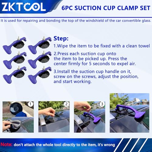 6PC Suction Cup Clamp Set, Class Clamps Kit for Car Convertible Glass Windshield Top Repair Gluing, Car Window Clamps, Suction Cups for Convertible Top, With Sponge Pad...