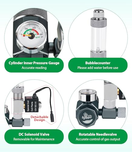 Aquarium Co2 Regulator, Mini CO₂ System with Upgraded DC Solenoid and Bubble Counter Check Valve, Detachable Design, for Building CO₂ System in Aquatic Plant Tank