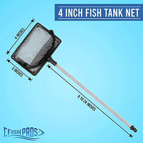 Long Handle Fine Net Fish Tank Net – Retractable 24 inches - size: 4 Inch