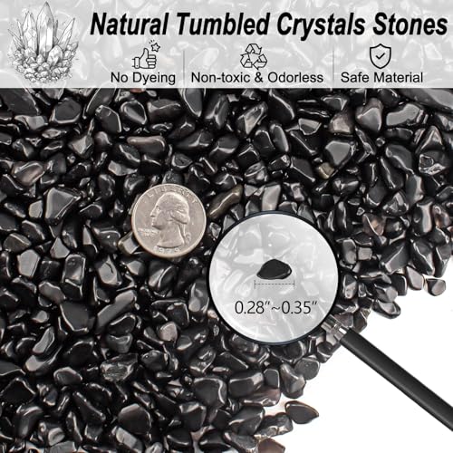0.5 Lb/230g Black Aquarium Gravel Rocks Fish Tank Marbles Pebbles Small, Polished Natural Tumbled Healing Crystal Chips Bulk Crushed Stones for Crafts|Fish Turtle Tank|Home Decoration - 7-9m - color: Black Obsidian, size: 0.5 LB