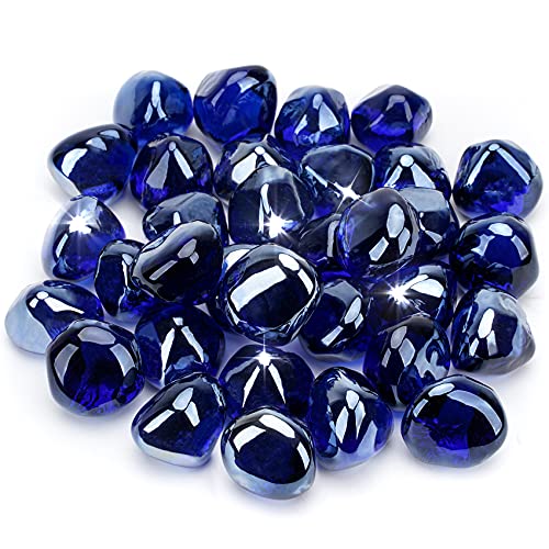 Stanbroil 10-Pound Fire Glass Diamonds - 1/2 inch Luster Fire Glass for Fireplace Fire Pit and Landscaping, Royal Cobalt Blue Luster - color: Royal Cobalt Blue Luster