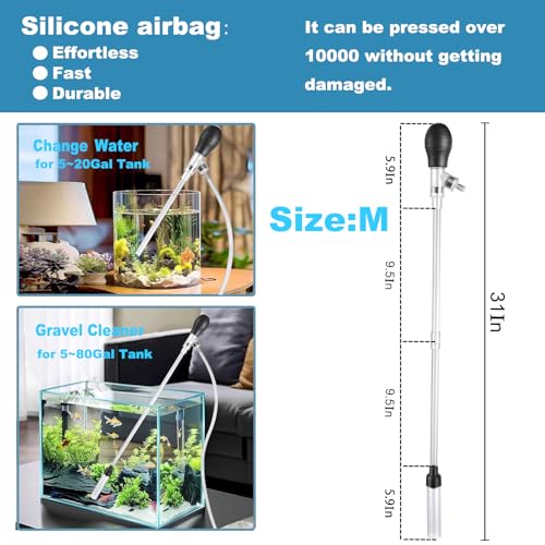 Aquarium Gravel Cleaner 6Ft Hose Silicone Airbag Fish Tank Water Changer Gravel Vacuum Adjustable Length ABS(for 5~20Gal Tank) - size: M(5~20Gal)