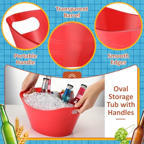 Norme 24 Pcs Oval Storage Tub with Handles, 4.5l Plastic Ice Buckets Bulk for Wine Beer Champagne Drink Cooler Beverage Storage Tub for Parties BBQ Weddings Party Outdoor Celebration(Red) - color: Red
