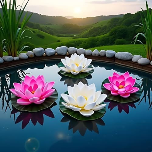 4 Pcs Artificial Water Lily Foam Lotus Flower Pond Decor for Pond Patio Garden Pool Garden Creative Accessories Artificial Plants and Flowers
