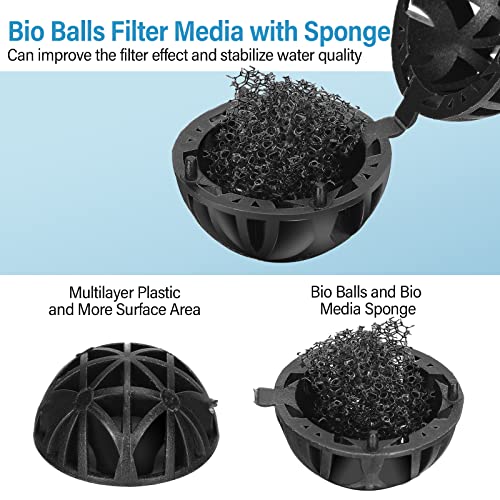 CHENGU 100 Pcs Bio Filter Balls Black Bio Balls for Aquarium Filter Pond Filters 1.02 Inch Internal Bioballs Filters Media with 2 Pieces Aquarium Media Bags Mesh Bags with Zipper for Fish Tank Pond