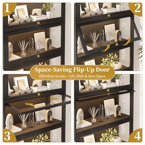 Display Cabinet with Acrylic Glass Doors,4-Tiers Curio Cabinet with LED Lighting for Collectibles, Collectibles Toy Organizers Rack & Display Shelf Display Case Storage Cabinet, Black - color: Black, size: 31" W x 55" H
