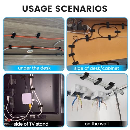 Adhesive Cable Management Clip (20Pcs Black),Cord Management Under Desk,Wire Organizer for TV PC Ethernet HDMI Extension Cord Power Plug - color: Black, size: Extra Large