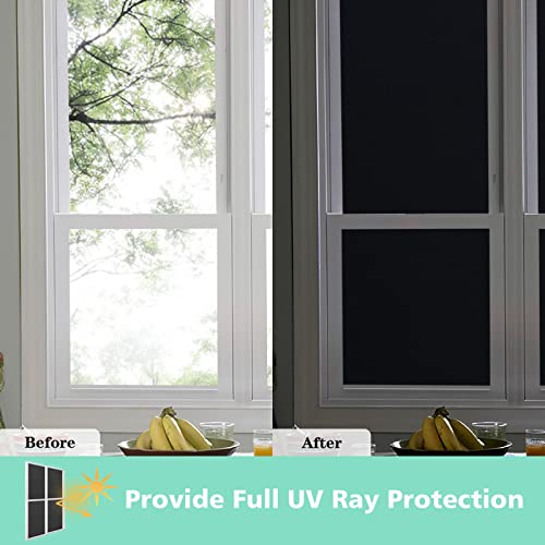 Volcanics Blackout Window Film with Installation Tools, Privacy Frosted Sun Blocking Black Window Cover Room Darkening Window Tint for Home Static Cling 100% Light Blocking 35.4 x 78.7 Inches - color: Frosted Black, size: 35.4" X 78.7"