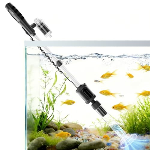 AKKEE Aquarium Vacuum Gravel Cleaner Handle Control, 8 in 1 Multifunctional 36W Electric Fish Tank Cleaner Vacuum for Automatic Water Change, Wash Sand, Water Circulation and Timed Off, Black