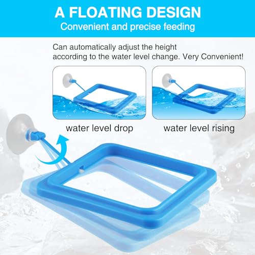 4 Pcs Fish Feeding Ring for Aquarium – Round and Square Floating Food Feeder with Suction Cup, Fish Tank Feeding Ring for Guppy, Goldfish