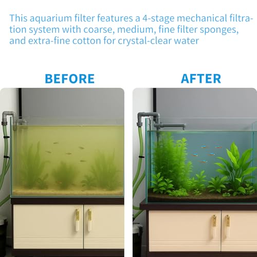 105GPH Canister Filter, External Aquarium Filter Ultra-Quiet Water Circulation Cleaning Machine with Water Pump, 4 Layer Filtration for Fish Tanks and Aquariums Up to 75 Gallons