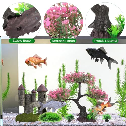 Beaupretty 1 Set Artificial Aquarium Plants Pink Cherry Blossom Tree Decor Fish Tank Tree Decorations Plastic Realistic-Plants Turtle Tank Plants Aquatic-Plants Grass Flowers