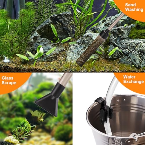 Small Gravel Vacuum for Aquarium, Manual Siphon Aquarium Cleaner with Adjustable Extension Tubes & Flow Control