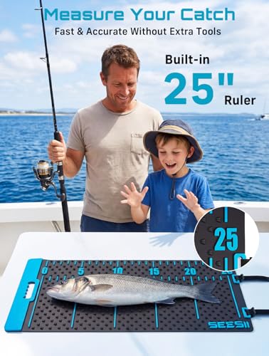 Seesii Fish Fillet Mat with 25" Integrated Ruler, Portable Anti-slip Cutting Board, Easy to Clean for Outdoor Fishing, Filleting