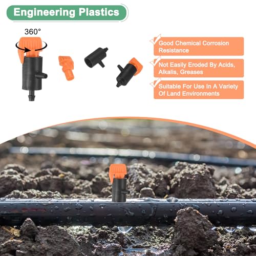 M METERXITY 60-Pack Flag Irrigation Dripper Emitter, 0-200L/H Plastic Drip Irrigation Connect for Garden/Trees/Herbs/Aquarium, Irrigation System Parts Tool [Black]