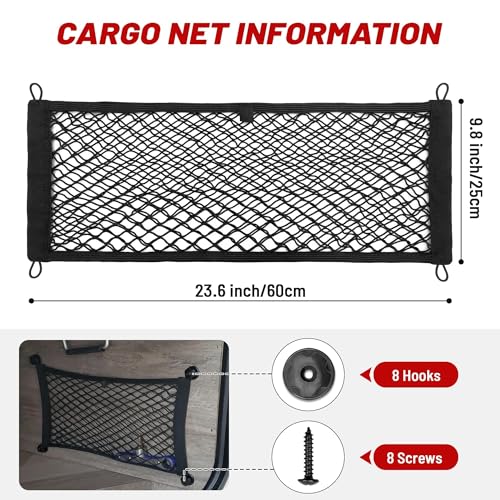 RED WOLF 2 Pcs Universal Elastic Mesh Netting Car Pouch for Trunk RV Boats Home Cargo Storage with Screws and Hooks (23.6'' x 9.8'') - size: 23.6'' x 9.8''