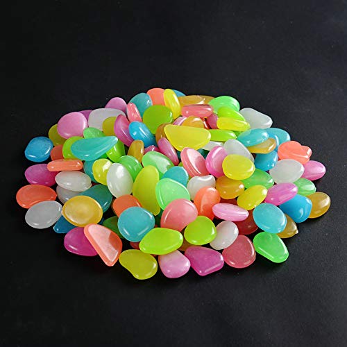 Muzero Glow in The Dark Rocks, 200pcs Multicolor Garden Pebbles Stone Luminous Fish Tank Aquariums Rocks, Decorations for Walkways, Gardens, Houseplants Powered by Light and Solar - color: Multi, size: 200pcs