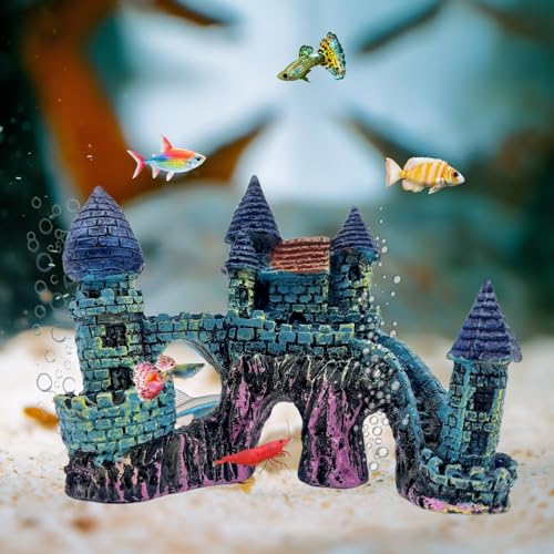 Cute Aquarium Castle Decor, Fish Tank Castle Ornaments, Fairy Aquarium Fish Tank Hide Caves Hideouts Hide House for Small Fish Betta Shrimp Crab Cichlids Guppy