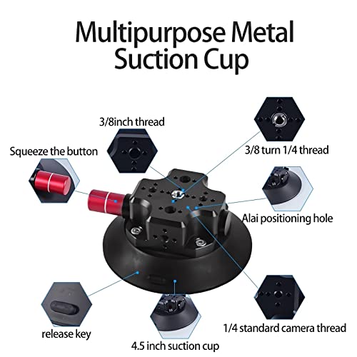 MIMIRACLE Camera Suction Cup Mount, 4.5" Pump-actived Vacuum Suction Mount Compatible with Action Cameras, DSLR Cameras, Securely Attach Your Camera -Black - color: Black