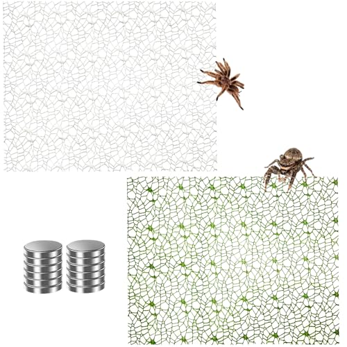 Hamiledyi Jumping Spider Enclosure Accessories 20 x 12'' Climbing Net Magnetic Spider Web Mesh Mantis Enclosure Net Tarantula Terrarium Habitat Decor (White+Green) - color: White+Green