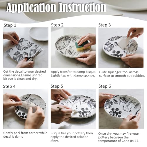 SUPERDANT 4PCS Mountain Scenery Underglaze Paper Transfer Cat Animal Transfer Paper for Clay Ceramic Porcelain Under Glaze Transfers for Pottery Enamel Decals Black Underglaze Decal Papers - style: Natural Element