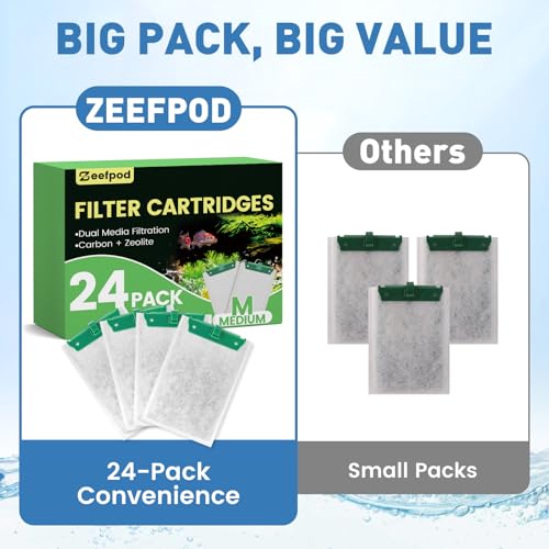 24 Pack Medium Filter Cartridges Compatible with Tetra Whisper Bio-Bag Filters，Large Aquarium Filter Cartridge for Whisper 10i/IQ10/PF10 and Repto Filter 90 GPH
