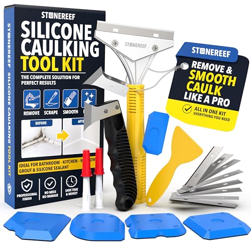 Caulking Tool [23-Piece Kit] Professional Stainless Steel Scraper, Silicone Remover & Finisher Tools [10 Blades + 5 Finishers] Heavy Duty Set for Bathroom & Kitchen - color: Set L