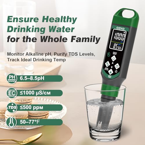 pH Meter Digital Display Color Screen 4 in 1 pH Tester pH EC TDS Temp Water Quality Test Pen Suitable for Home Planting Hydroponics Swimming Pool Drinking Water Brewing Hot Tub NFC DWC - color: Green 4 in 1