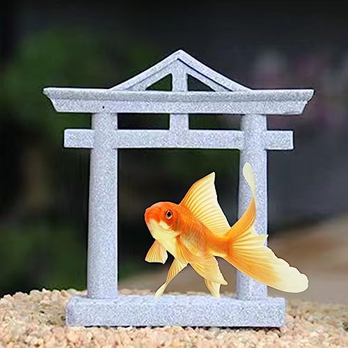 livelyfish Japanese Fish Tank Decorations Asian Aquarium Decor Torii Gate Ornament Japanese Shrine Oriental Pagoda Aquarium Sandstone Bridge Statues Betta Fish Decorations for Tank, L2 - size: Large-2