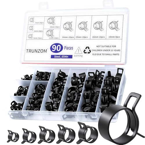 90Pcs 7-18mm Spring Hose Clamps Kit, Black Small spring Clamp, Constant Tension Steel Clamps for Automotive Fuel Lines, Silicone Vacuum Hoses, Low-Pressure Air Clips - style: 90pcs