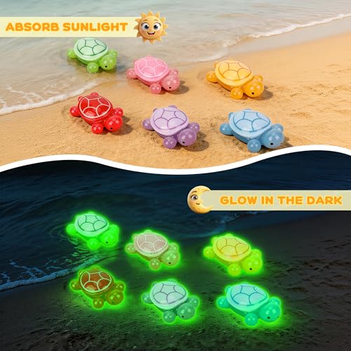 6 PCS Large Glow in The Dark 3D Resin Turtles, Miniature Garden Figurines for Aquarium Fish Tank Decor, DIY Dollhouse Fairy Garden Ornaments