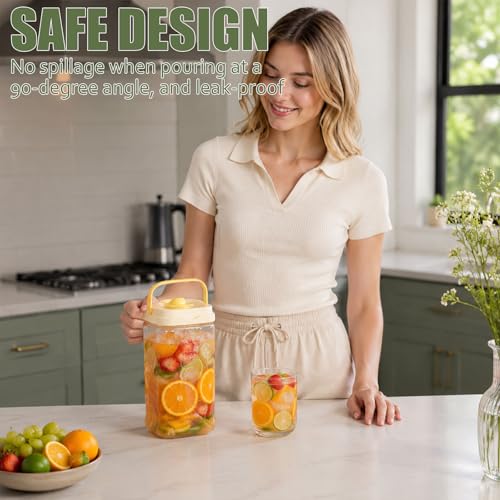 Drink Dispenser with Spigot, 1 Gallon Ice Tea Pitcher for Fridge, Juice Containers With Lids, Beverage Liquid Drink Container for Party, Water, Milk, Lemonade, Soda Jug Dispenser